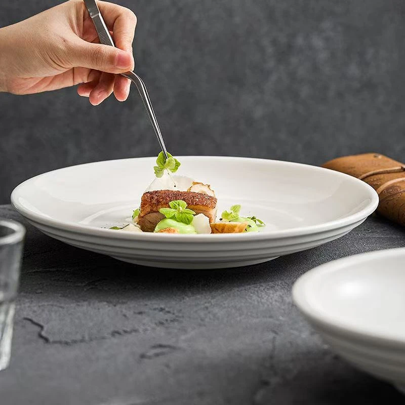 纯白8英寸螺纹圆盘6只装家用ins风简约大号圆盘