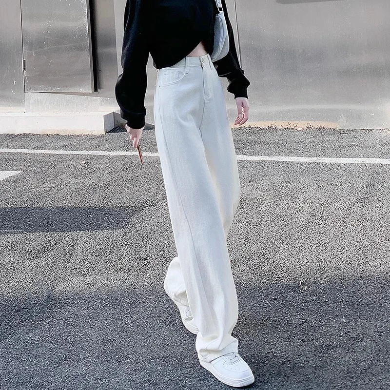 白色牛仔裤女新款百搭直筒显瘦高腰爆款夏季薄款阔腿宽松休闲长裤