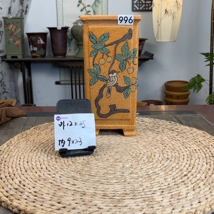 紫砂花盆柴烧孤品奎面手绘签筒996