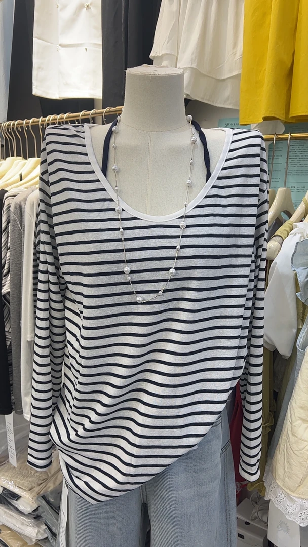 条纹辣妹风显瘦韩版打底衫T恤休闲防晒长袖时尚