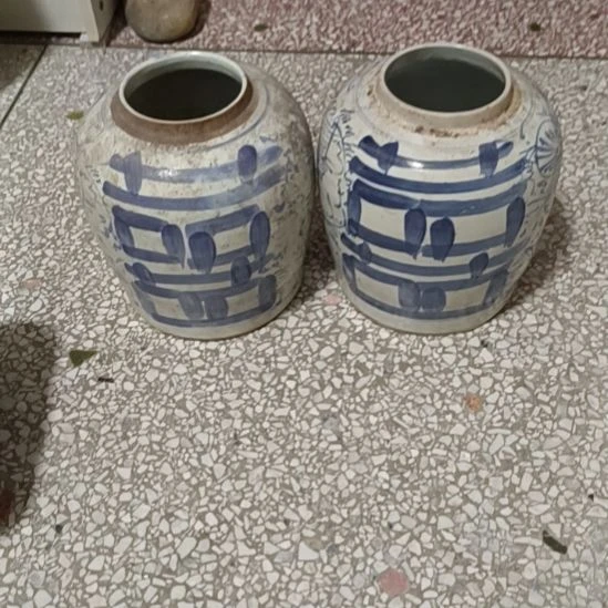 瓷片双双双喜临门罐罐摆件青花陶瓷摆件青花陶瓷摆件