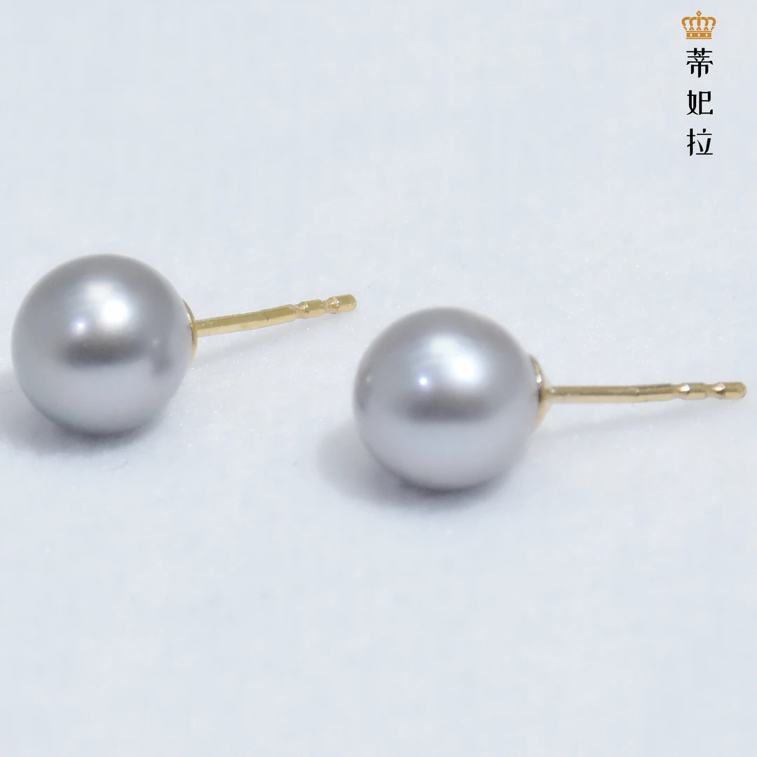 M特选SS SDM3014 稀有正圆无核银灰蓝天然珍珠耳钉分级大证6-7mm