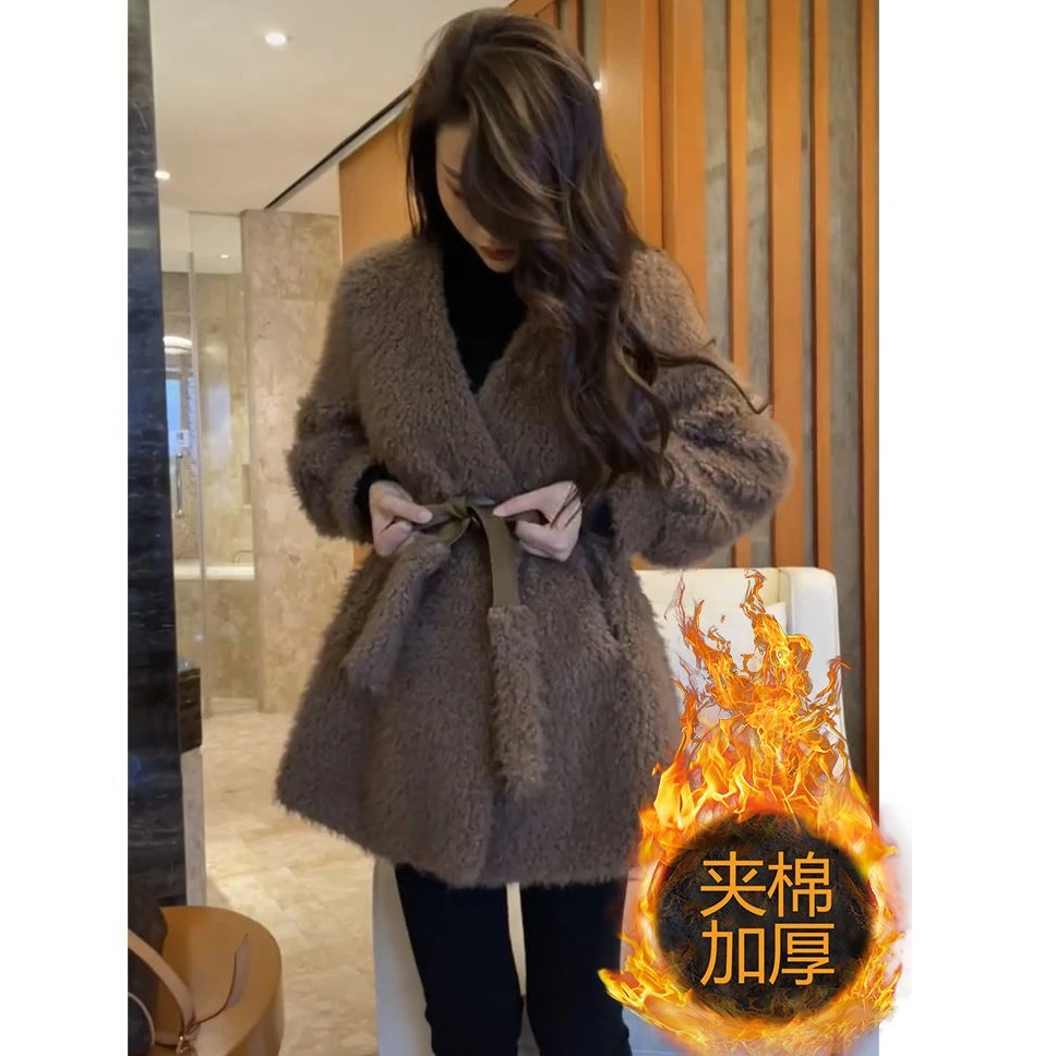 网红爆款小个子毛毛加厚外套女2025冬季新款气质咖色显瘦毛茸上衣