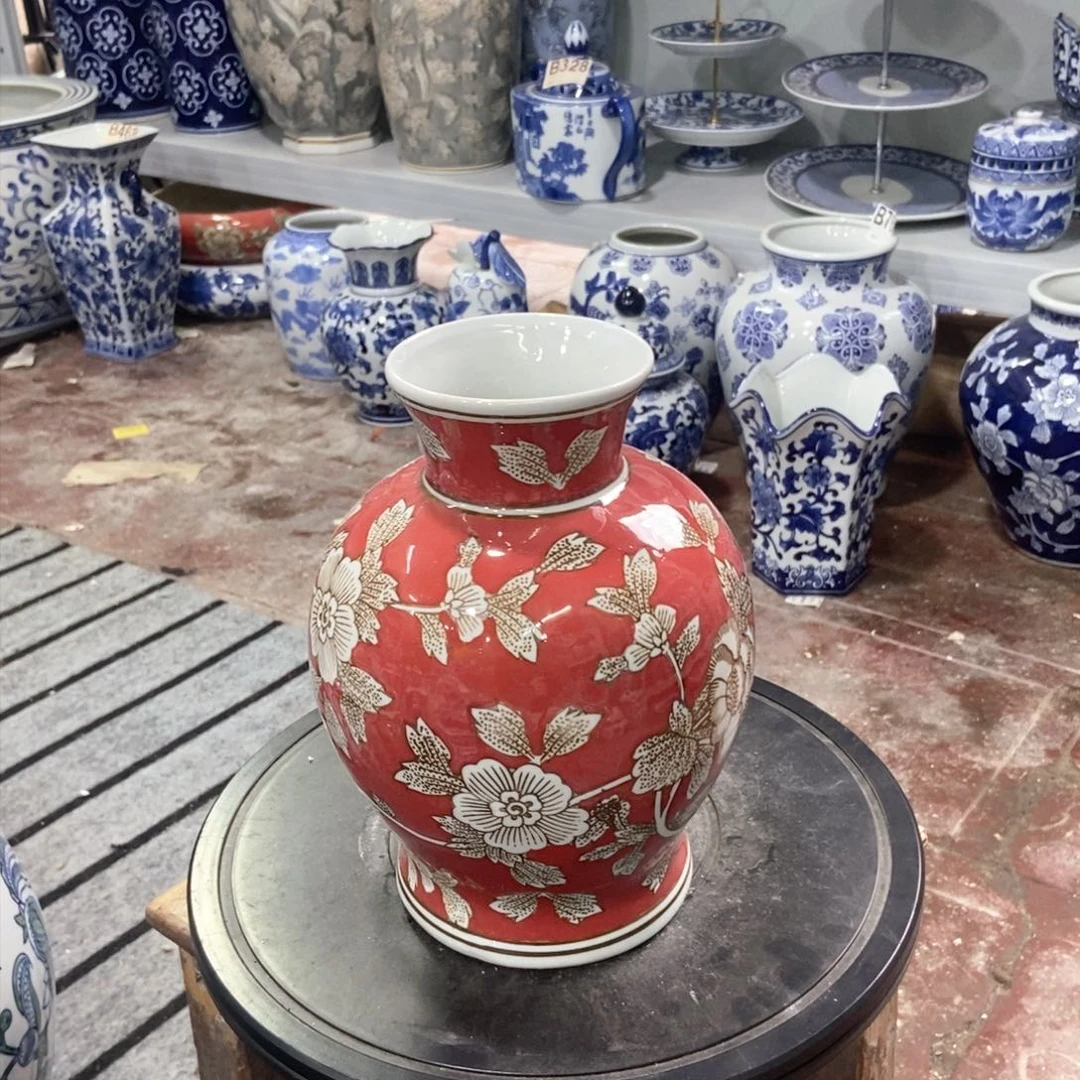 摆件花瓶手绘釉下彩