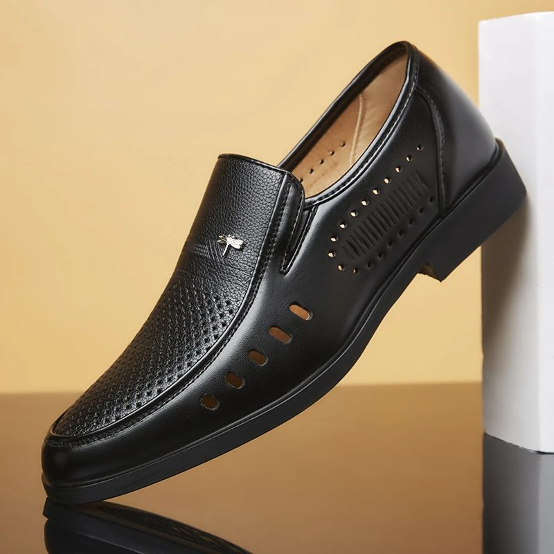 【蜻蜓牌】新款男士商务休闲皮鞋 中老年套脚男鞋凉鞋爸爸鞋子