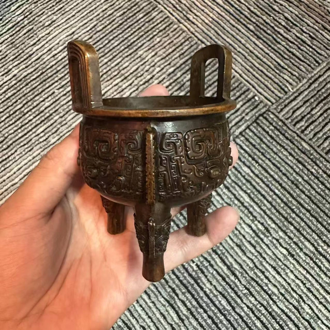 复古铜器摆件三足双耳鼎不带盒