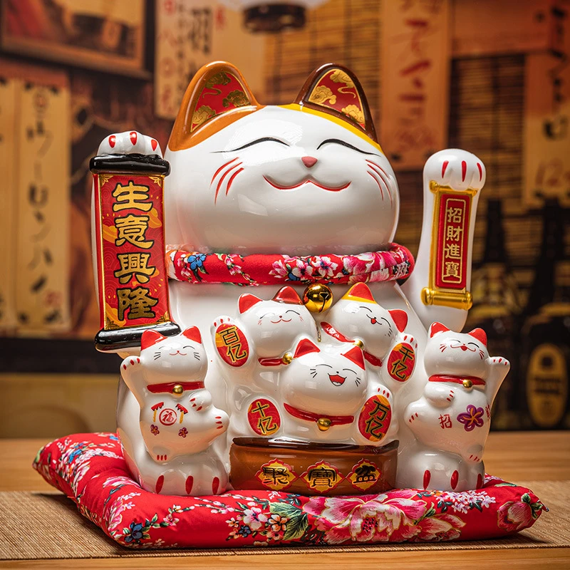 12寸电动摇手招财猫摆件店铺开业陶瓷招手摇手家居创意礼品礼物