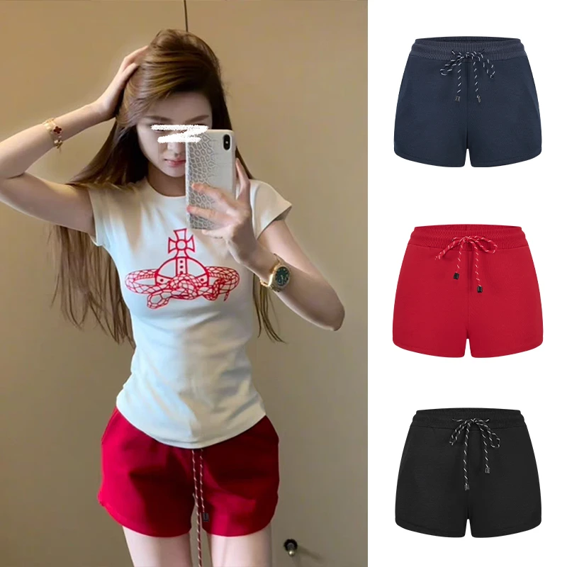 Moses Queen/魔西女王减龄纯色松紧腰休闲短裤女夏季垂感显瘦百搭