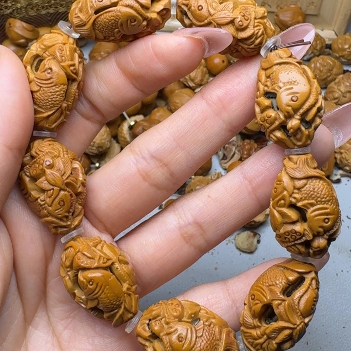 橄榄核手串/手链鱼戏莲花