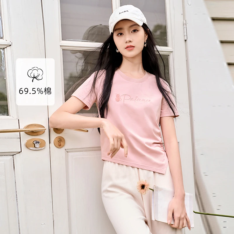 【粉丝专享  】X842445 T恤 香影正肩女短袖夏季新款不规则开