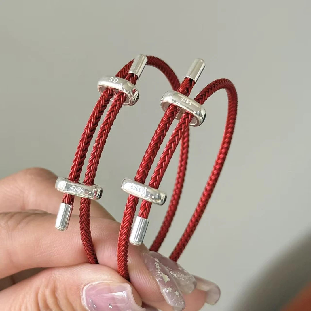 925银手链 红色手绳钢丝绳不掉色时尚气质单圈小众设计百搭精致