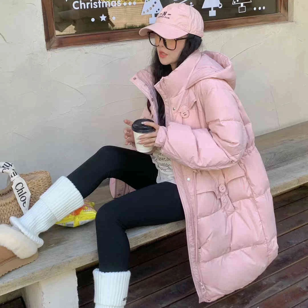 2025冬季新款中长款羽绒服女小个子收腰显瘦韩版时尚连帽外套