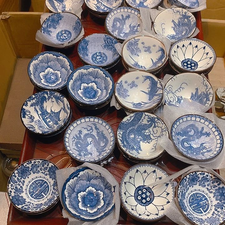 实木茶托盘加49只青花斗笠杯