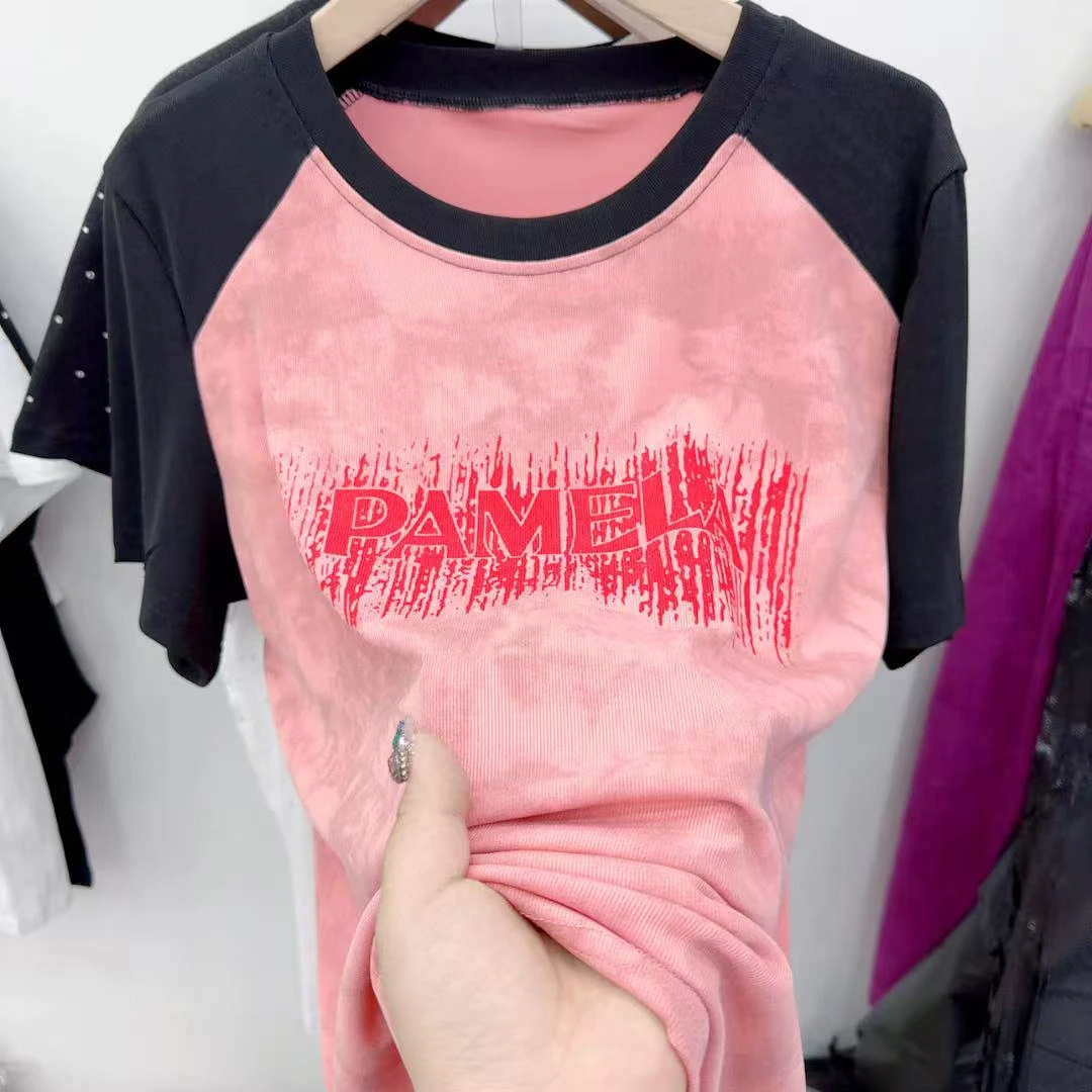 设计感扎染正肩短袖T恤女夏新款大码胖mm上衣