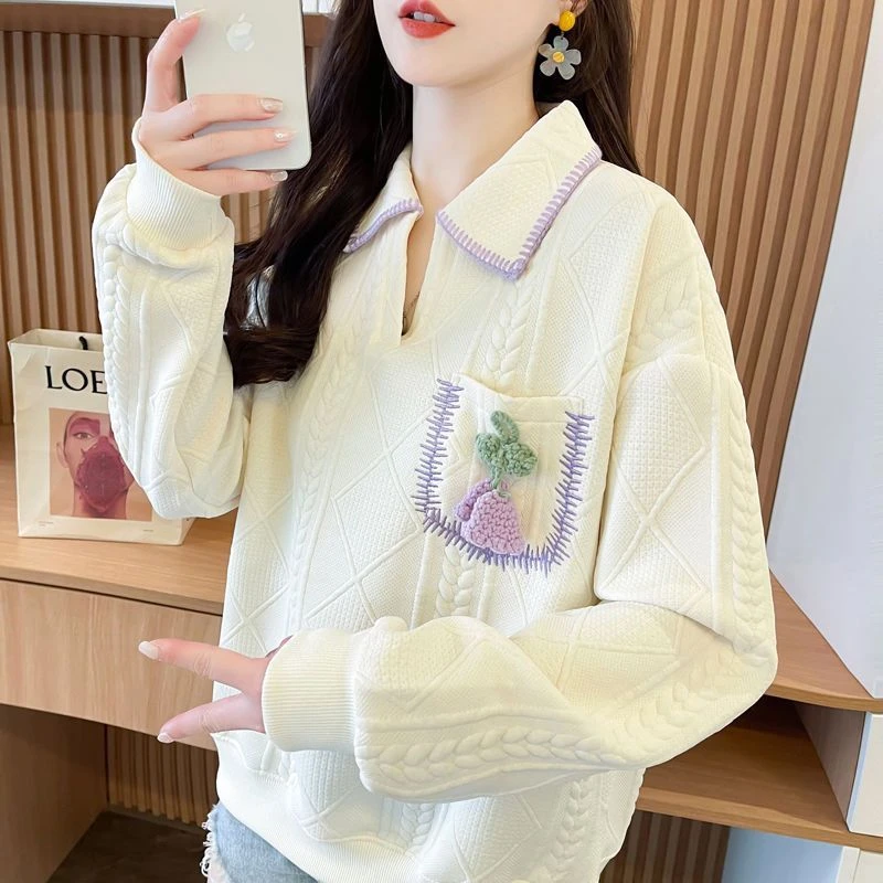 小众设计感翻领polo衫薄款卫衣女韩版宽松春秋新款百搭显瘦上衣潮