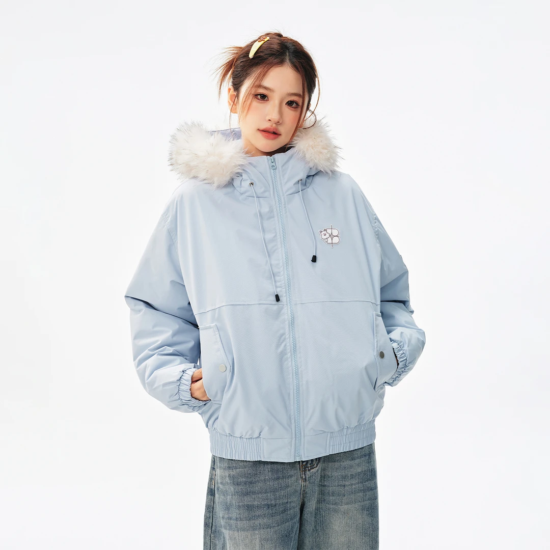 BIPOLAR西高地毛领派克服短款时尚休闲连帽宽松保暖棉服 22p280