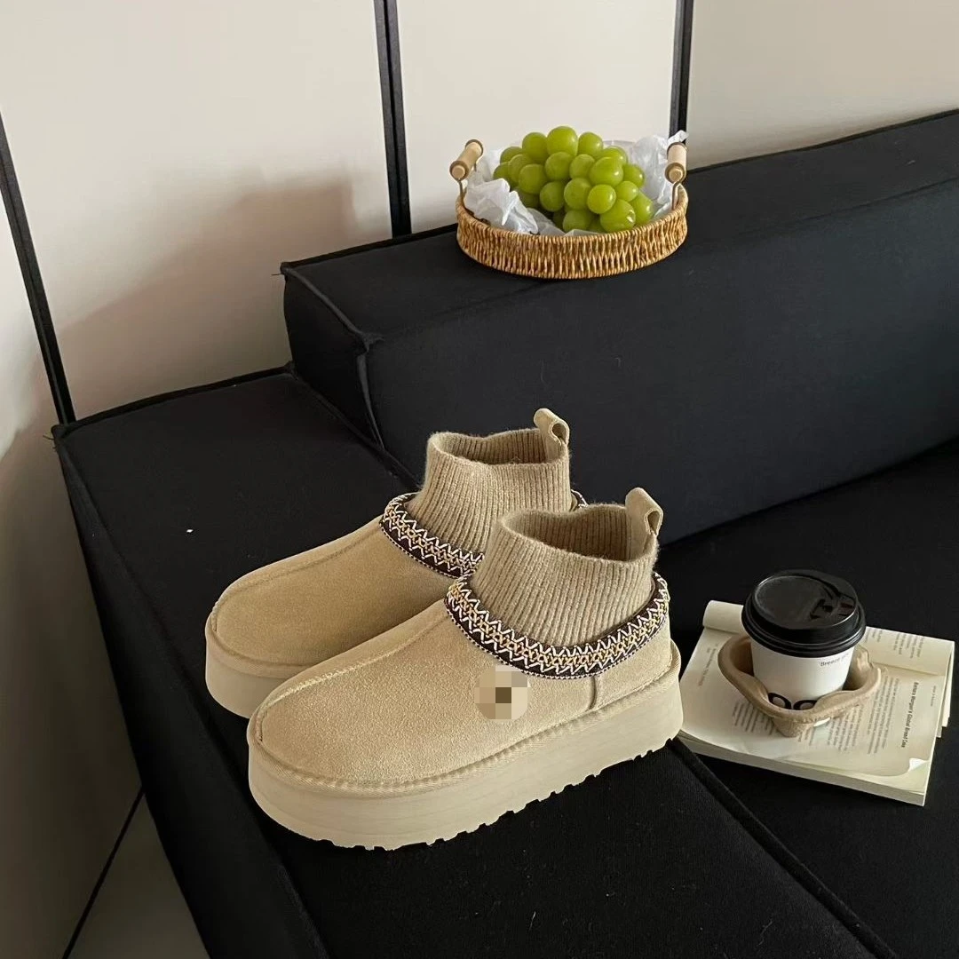 河南桑坡村羊皮毛一体民族风厚底袜口时尚雪地靴桑坡雪地皮毛一体