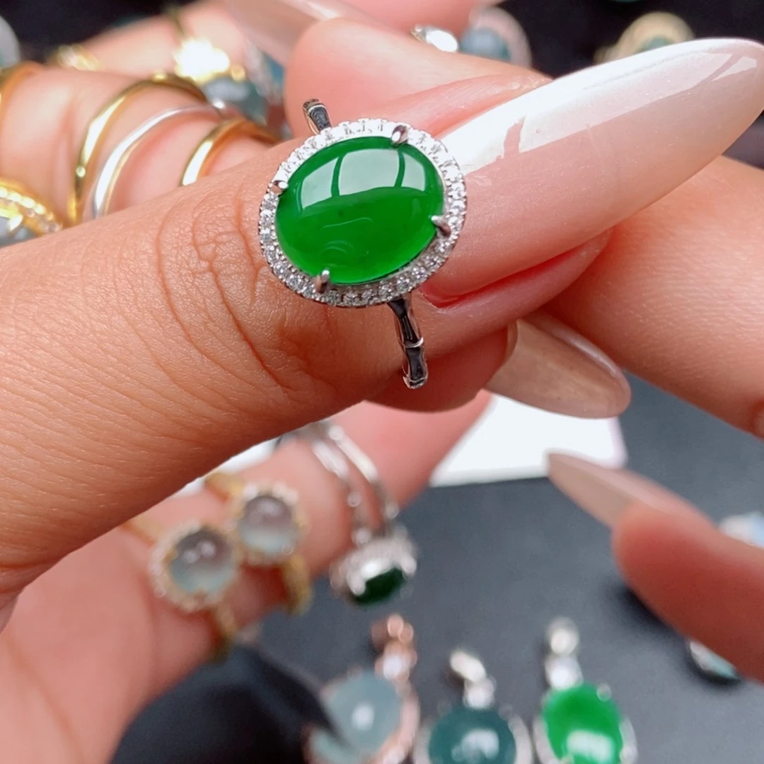 翡翠戒指银S925镶嵌1245