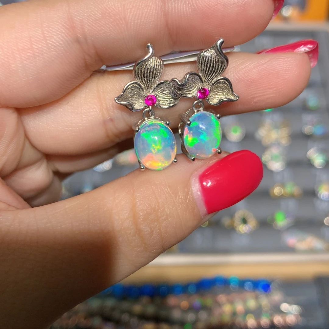 银S925镶嵌欧泊欧泊耳饰l