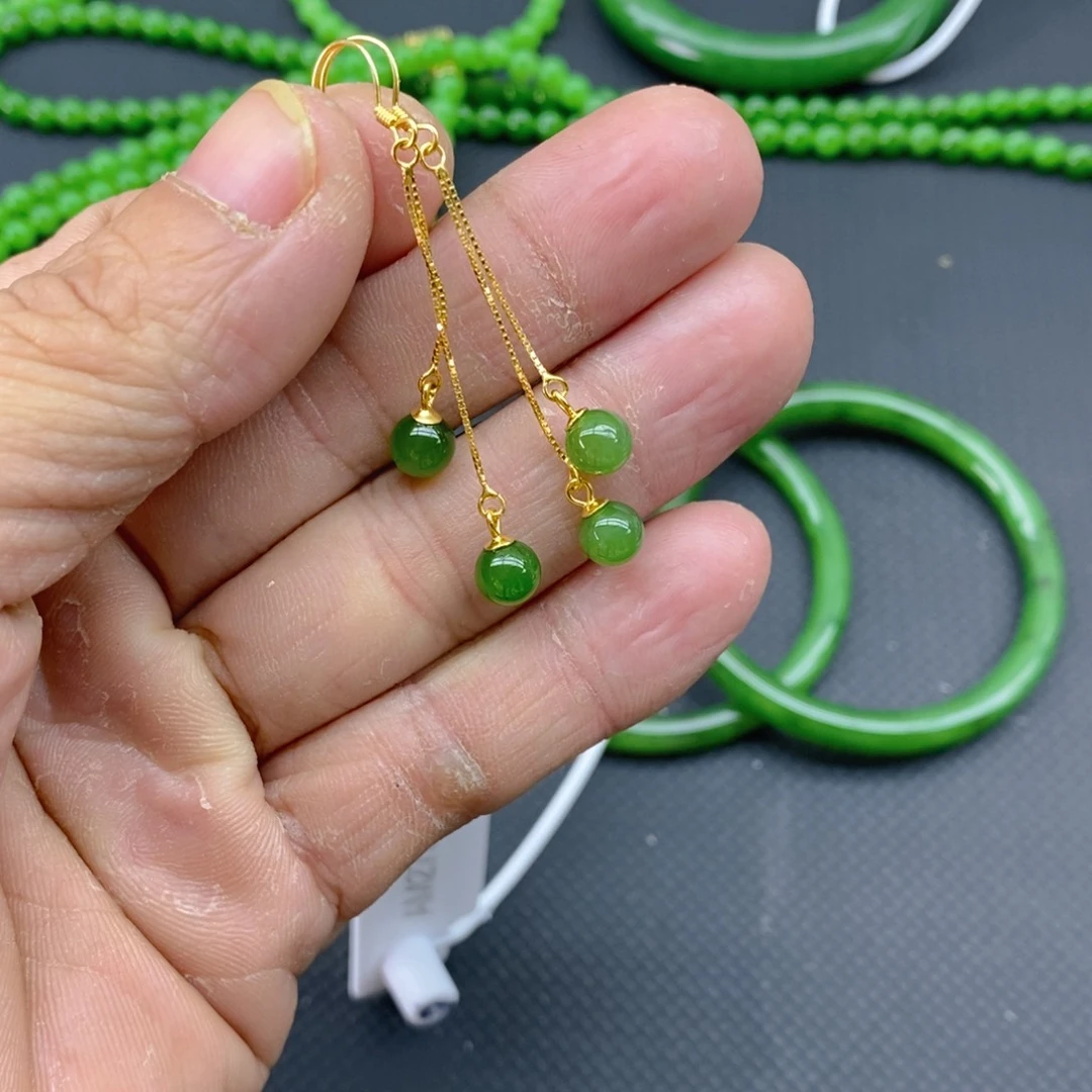 和田玉（碧玉）耳饰银S925镶嵌