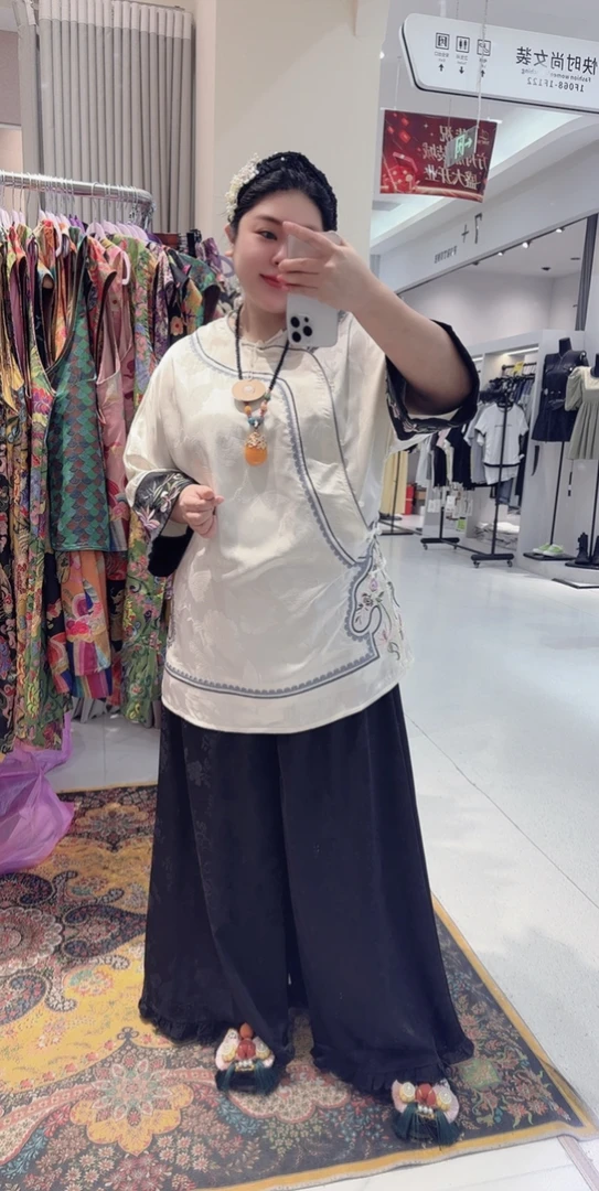 深圳89701新中式富贵花刺绣太太服国风上衣