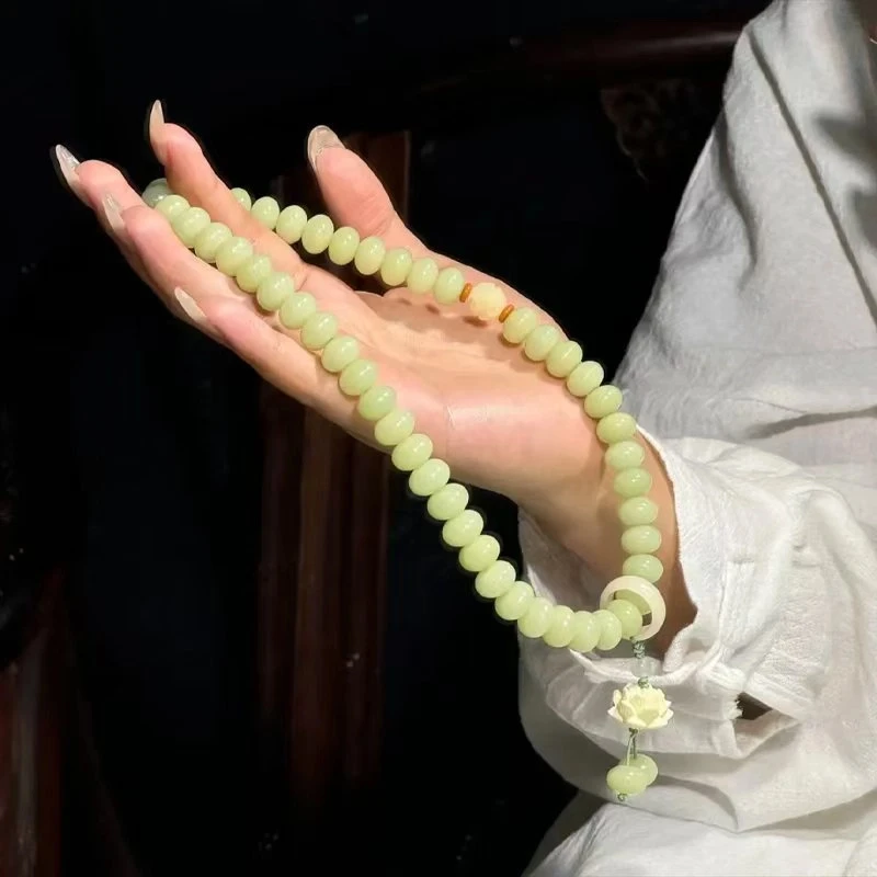 奶绿算盘珠菩提根双圈手持女生盘玩饰品文玩风化回纹珠跑环手串
