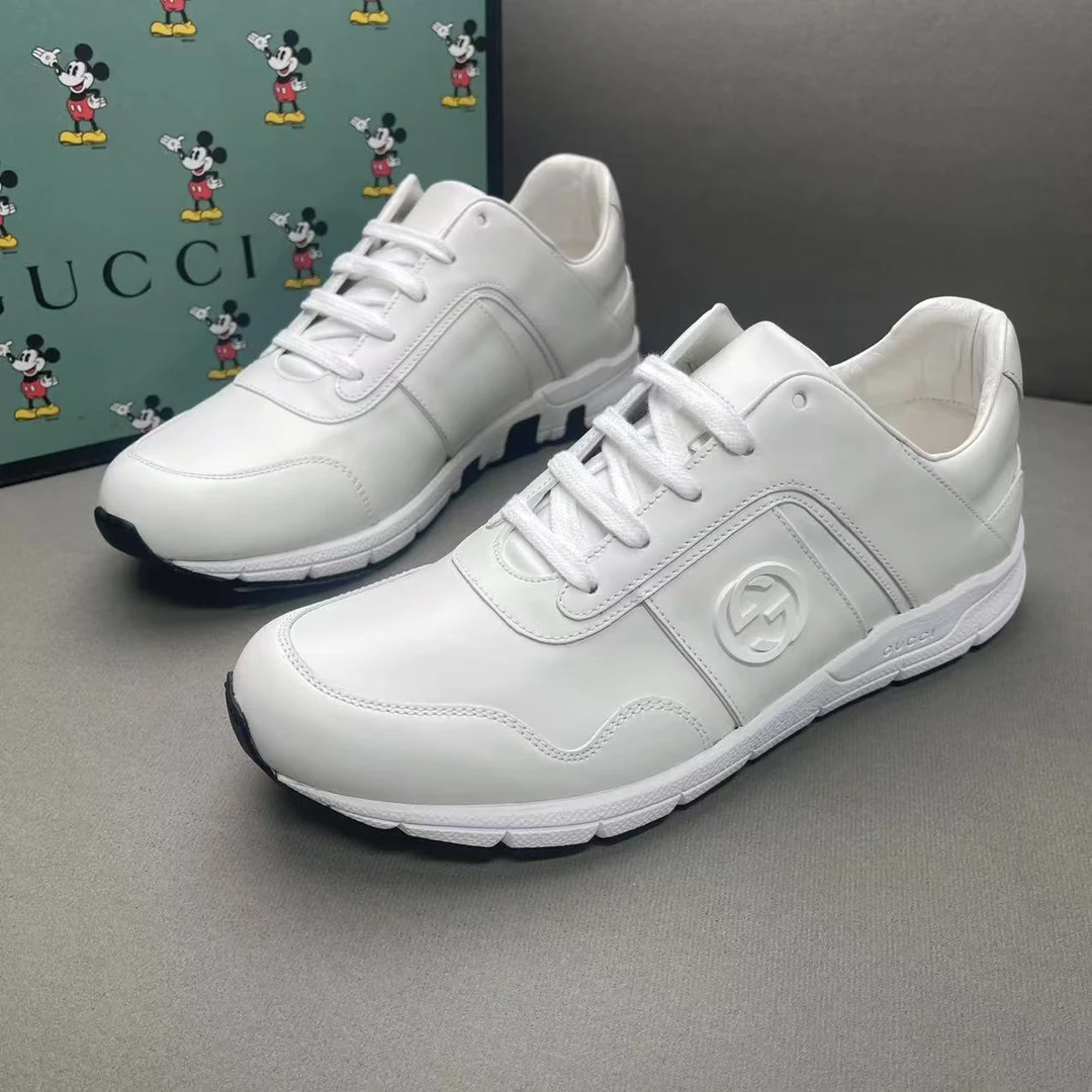 未使用 GUCCI/古驰 白色皮面双G大logo时尚百搭运动鞋 39.5码