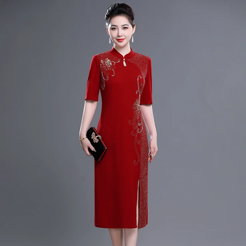夏季敬酒结婚妈妈喜婆婚宴装高级婚礼旗袍礼服喜庆连衣裙喜服
