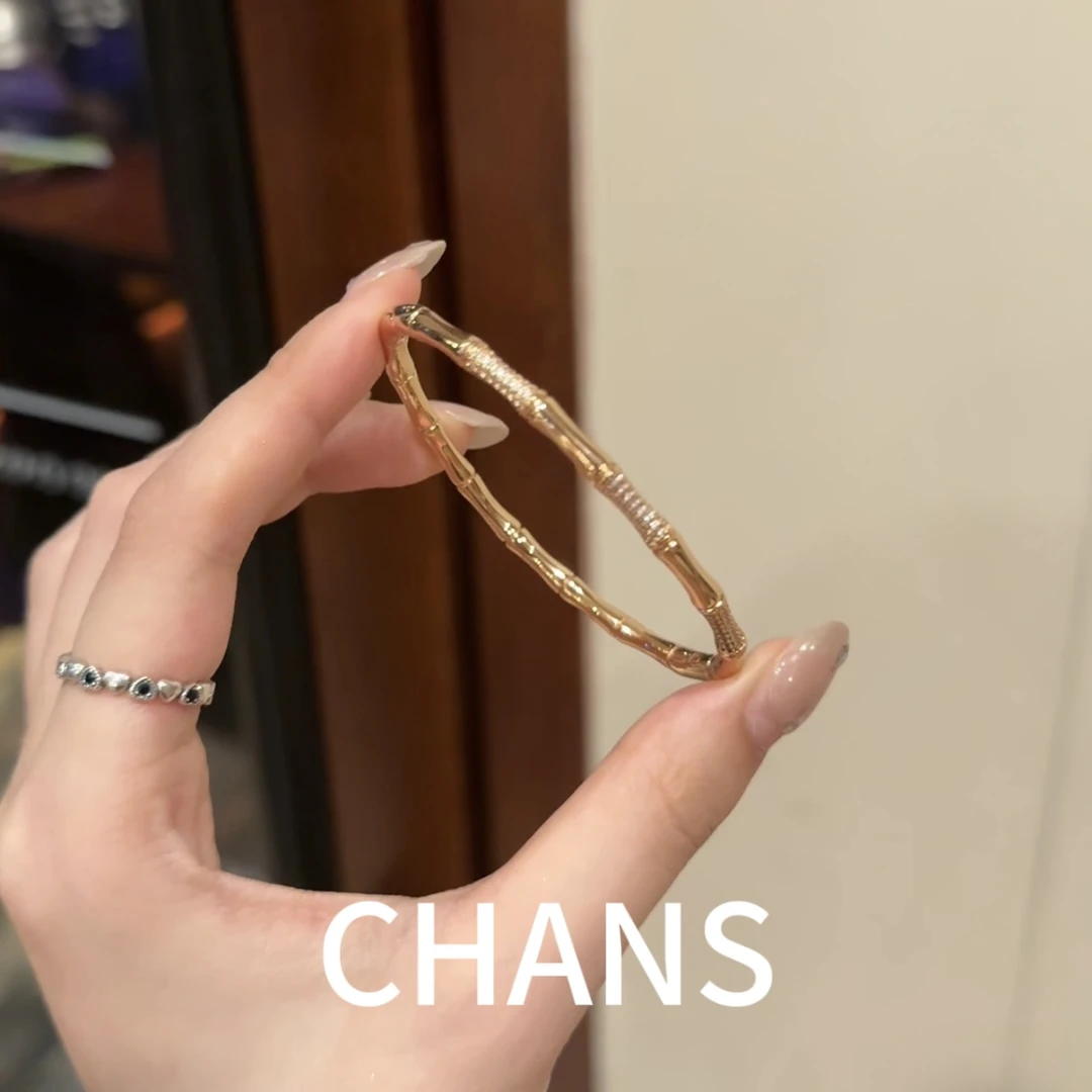 铜合金手镯 镀18K金 高定竹节系列文艺气质手镯