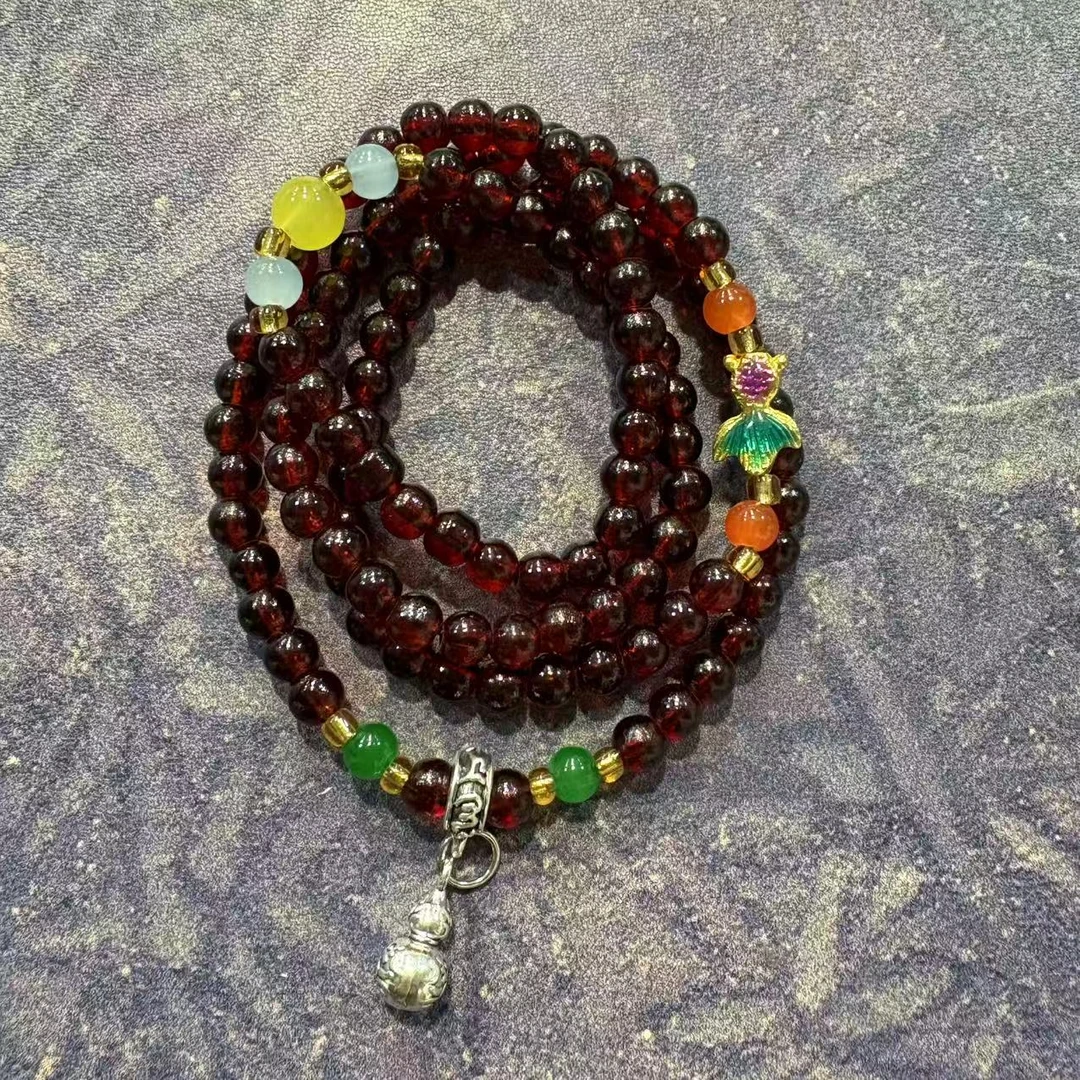 S1442-石榴石6mm多圈葫芦金鱼手串