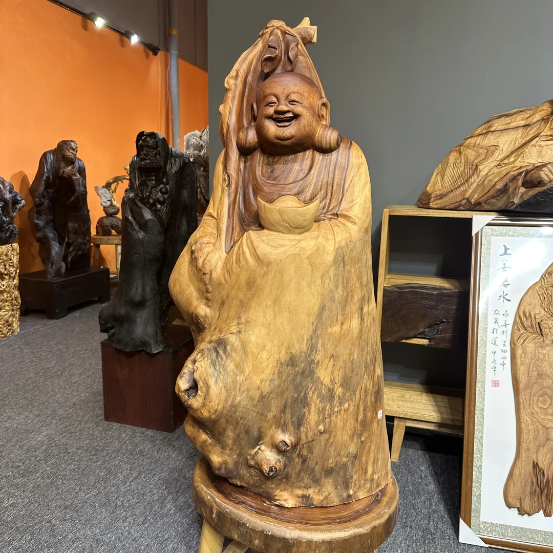 《布袋弥勒》香樟木 尺寸：47-40-110（可另配底座 身高160）