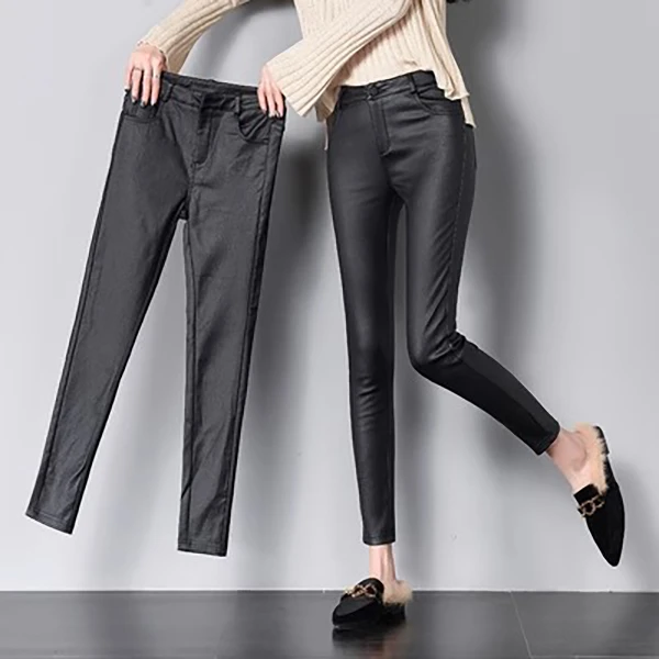 高腰皮裤女外穿2025秋冬新款加绒加厚哑光紧身弹力显瘦小脚打底裤