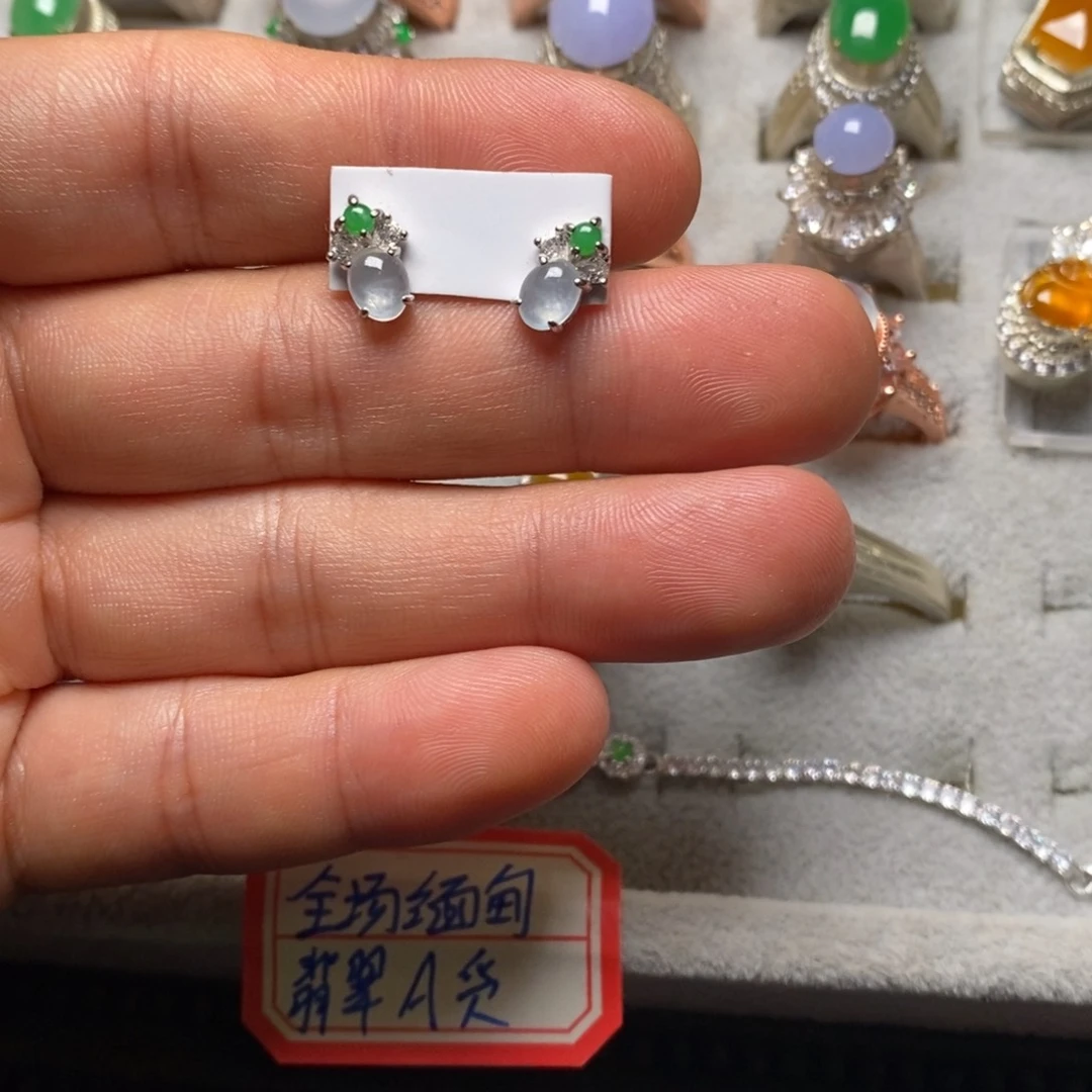 翡翠银S925镶嵌耳饰耳钉