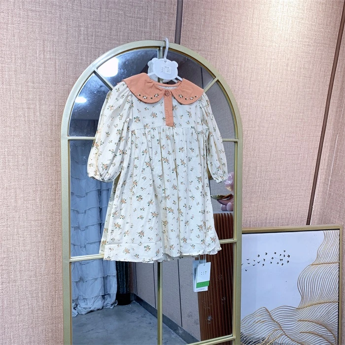 AE158    宝宝橘色碎花棉布连衣裙春款单层