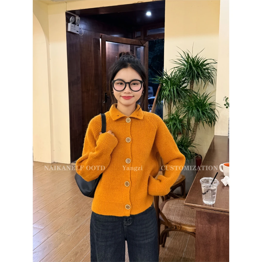 奈看小个子【琥珀时光】秋冬氛围感立领排扣针织厚毛衣开衫