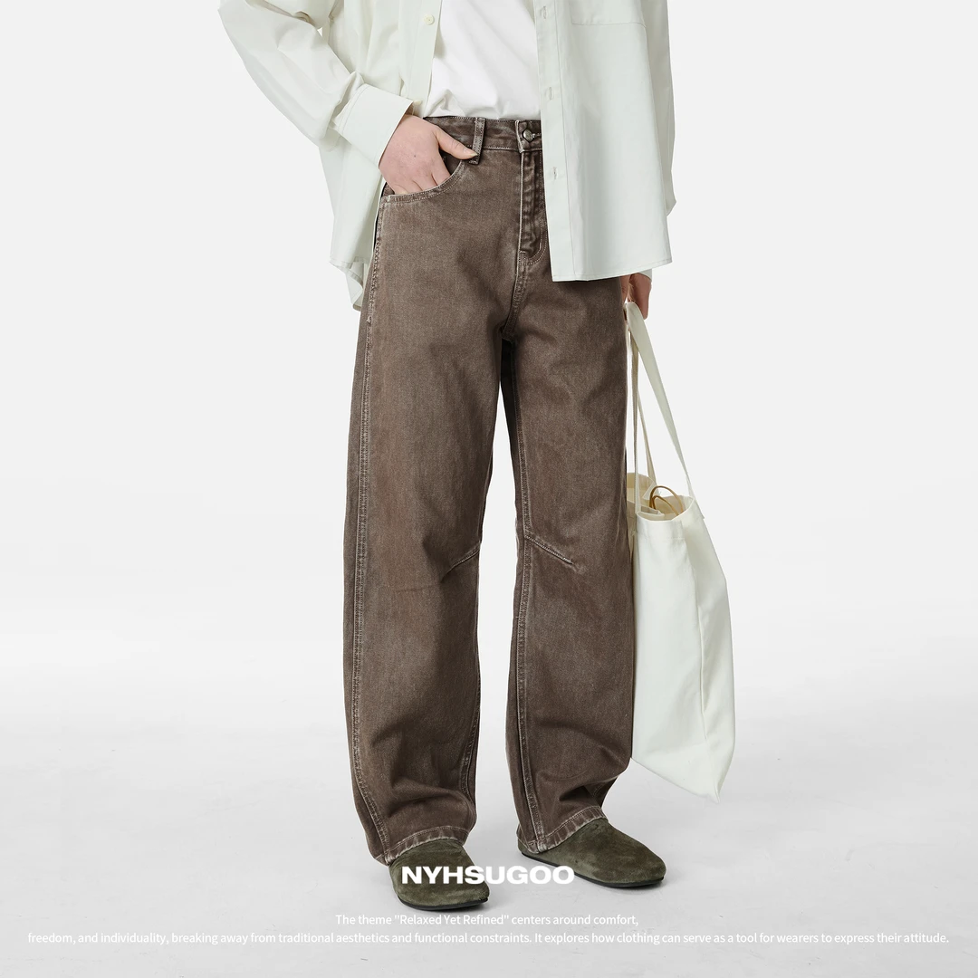NYHSUGOO/南乙3558夏男士捏褶微弯刀牛仔裤阿苏特洗水工艺100%棉