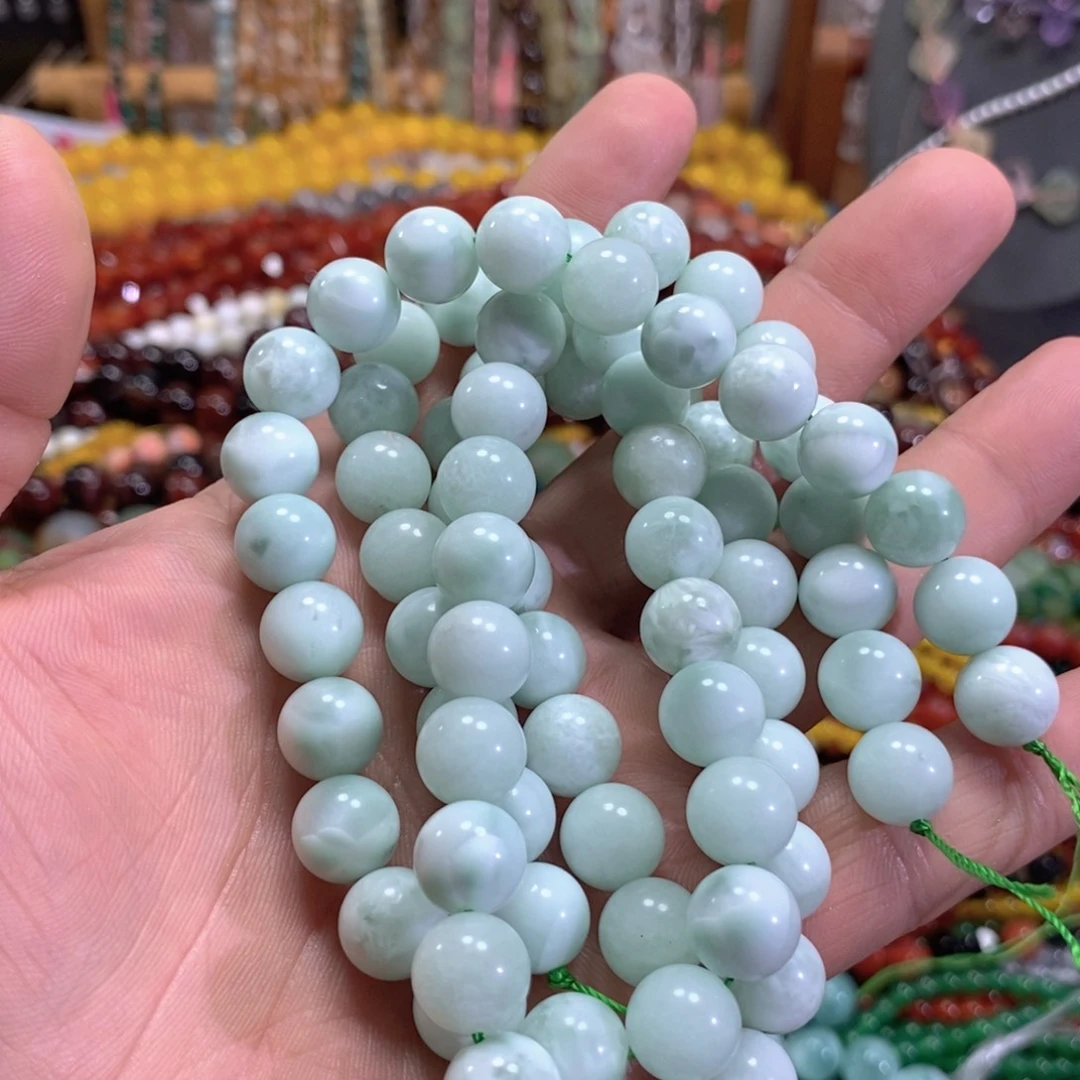 未镶嵌玛瑙/玉髓珠宝半成品天然绿海纹石一条卡10mm