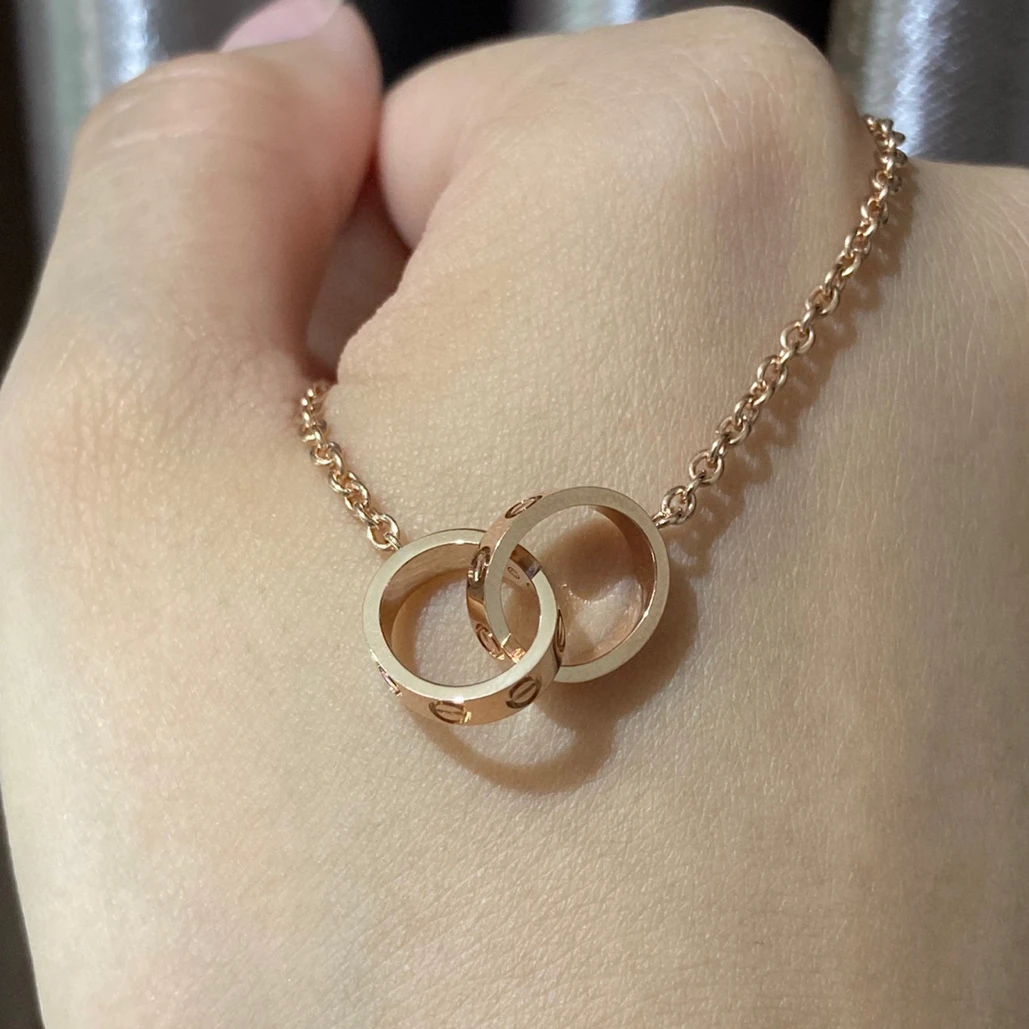 18k金卡家双环项链