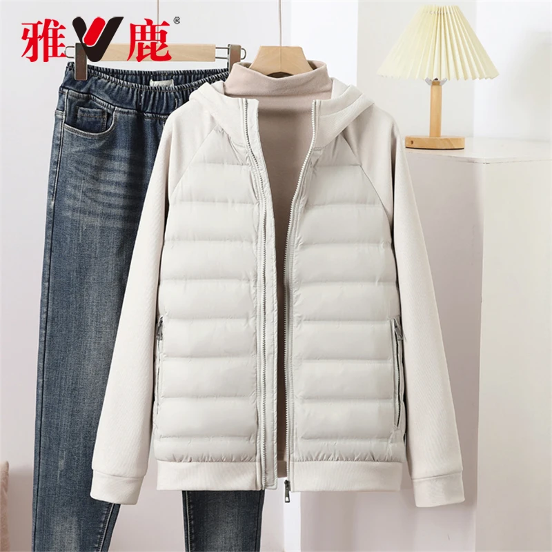 雅鹿女士羽绒服新款2025爆款洋气轻薄连帽韩版简约轻薄款羽绒服女