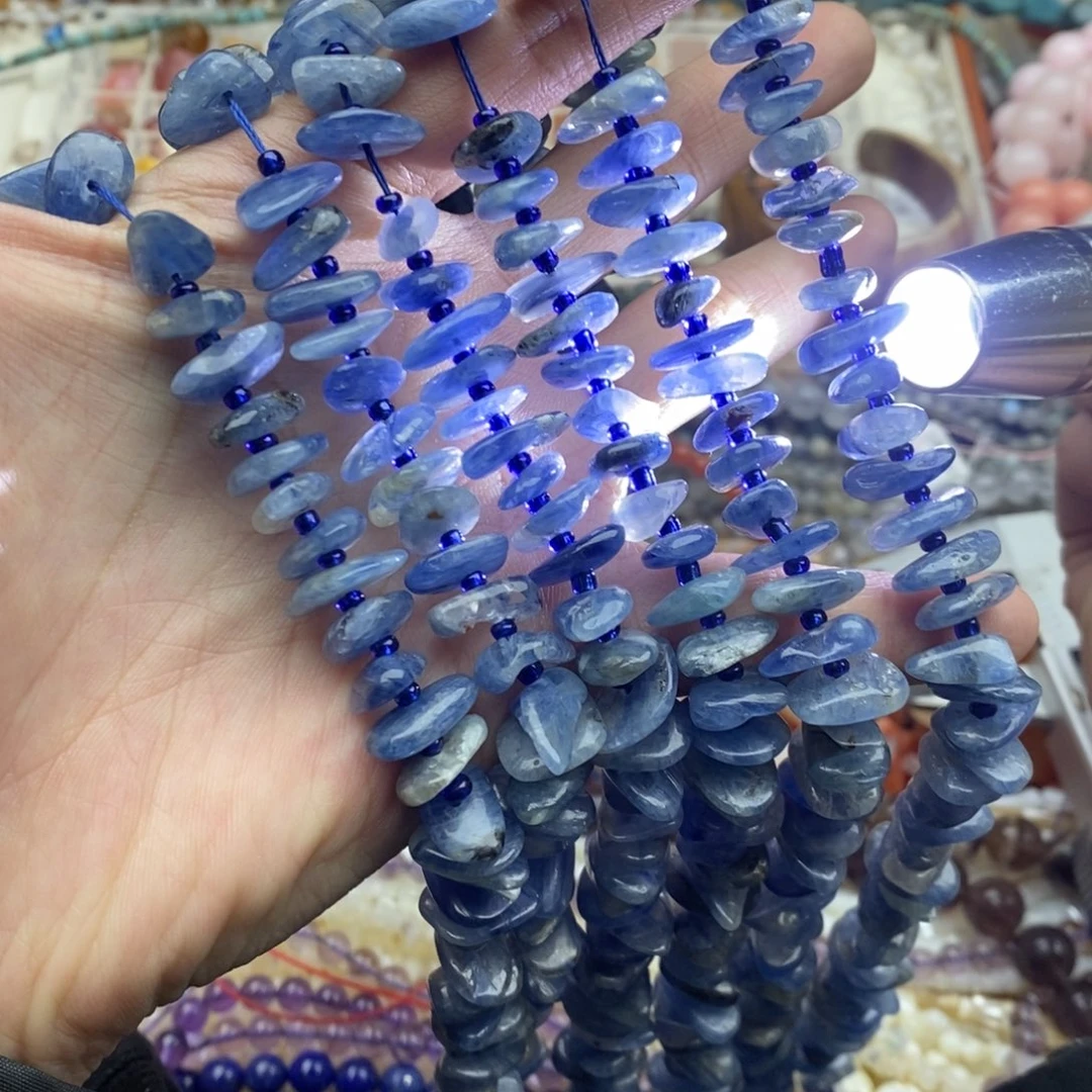 玛瑙/玉髓未镶嵌珠宝半成品一条天然玉化蓝晶石中孔随行隔片