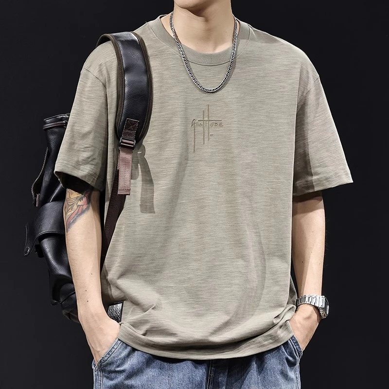 竹节新疆纯棉短袖t恤男士夏季2025新款大码高端衣服男装百搭体恤