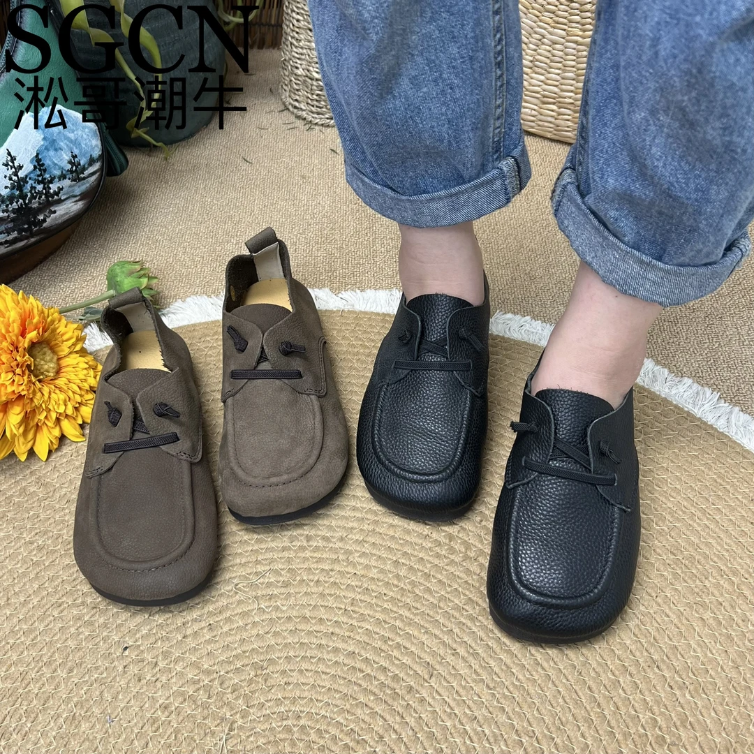 SGCN淞哥潮牛森系复古青年圆头透气舒适百搭真皮软底女鞋8350-25