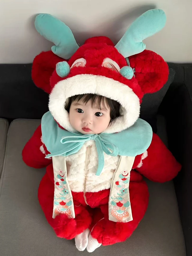 m【优选】2024冬季刺绣龙宝宝连体衣外套冬装加厚外套