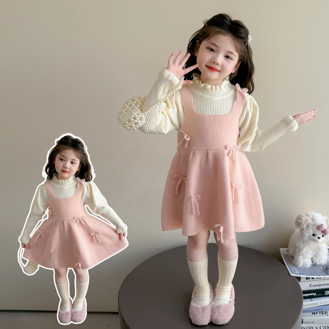 女童秋季套装2025新款儿童毛衣开衫女宝宝针织两件套裙洋气卡通潮