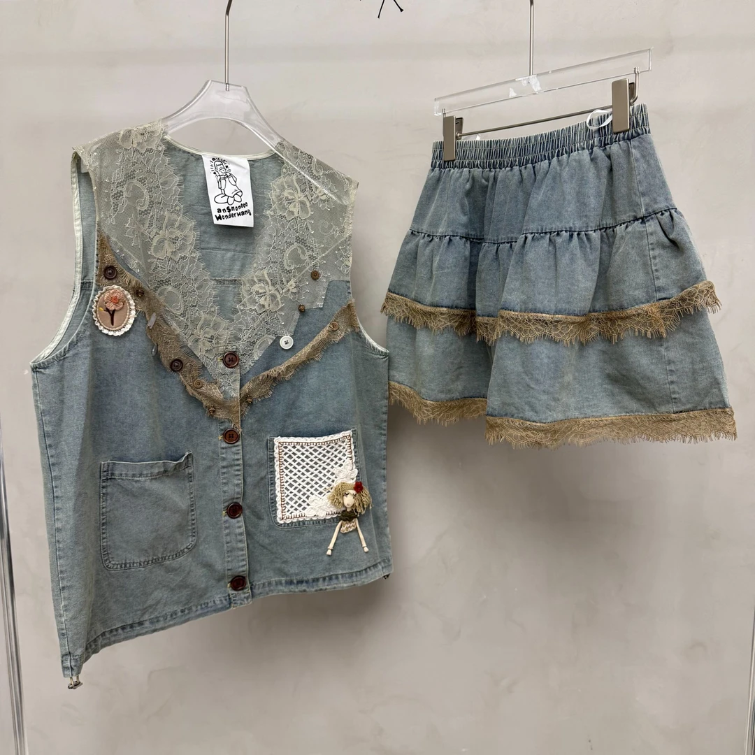 AN9.Studio︱新款蕾丝提花牛仔套装A205