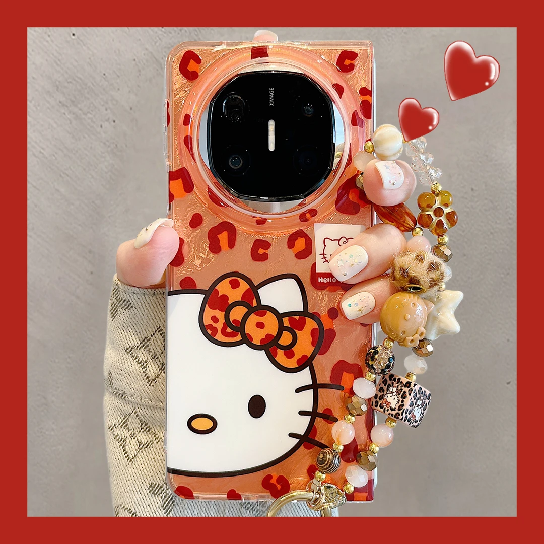 适用华为mateX6折叠屏手机壳MateX5典藏版橙色豹纹X3半脸kt猫链条