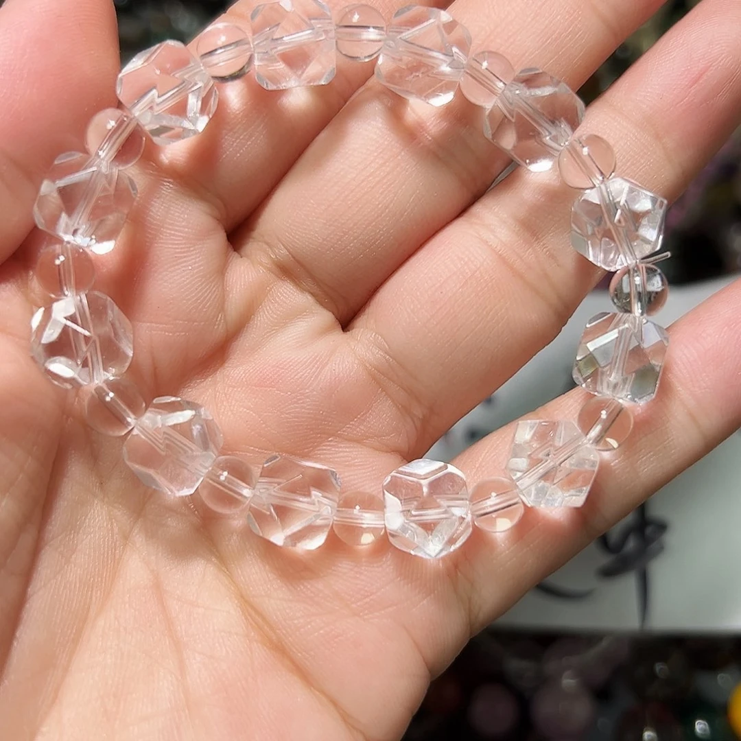 海蓝宝石手链未镶嵌10毫米刻面白水晶