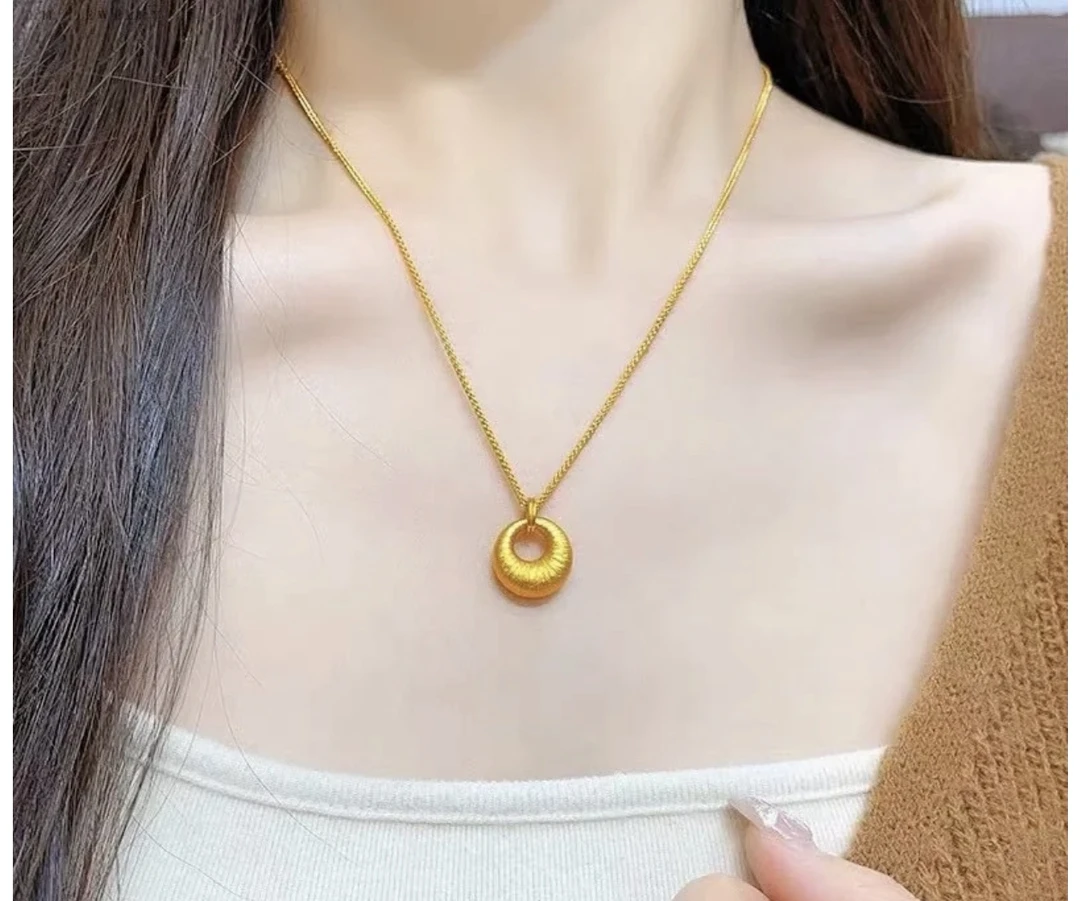 铜合金吊坠 复古金坨坨吊坠项链高级感轻奢气质小众锁骨链百搭