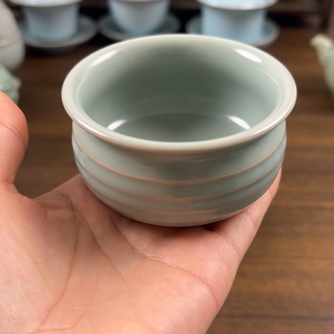 瓷摆件仿古釉水玄文杯微瑕