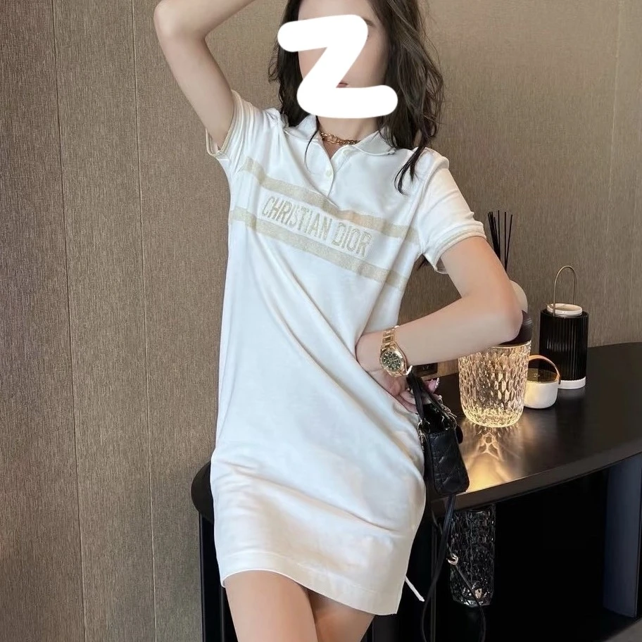 未使用 DIOR/迪奥 001966 胸前字母条纹短袖连衣裙 S码